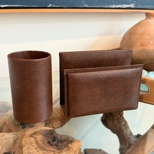 Vintage bonded leather office accessories- pencil and letter holder